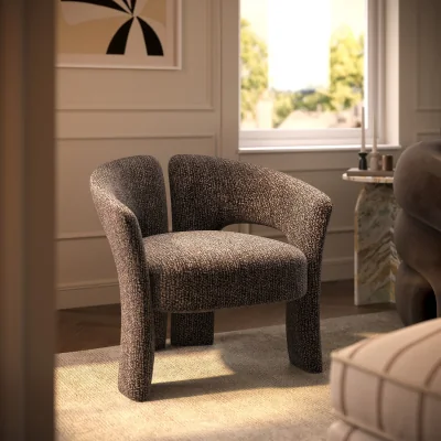 Furniture123 Brown Boucle Modern Curved Accent Chair - Azalea