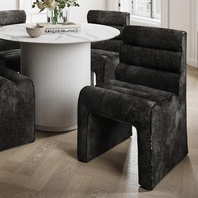 Furniture123 Black Velvet Ribbed Dining Chair - Nami