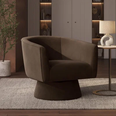 Furniture123 Brown Velvet Swivel Accent Chair - Cairo