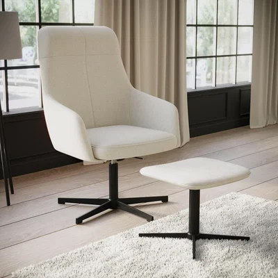 Furniture123 Beige Fabric Accent Chair with Footstool - Mila