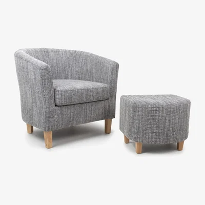 Furniture123 Shankar Grey Tweed Tub Chair & Stool Set
