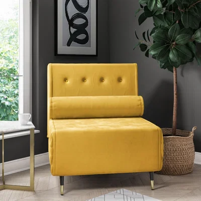Furniture123 Single Sofa Bed in Yellow Velvet with Bolster Cushion - Eleni