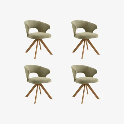 Furniture123 Set of 4 Sage Green Velvet Swivel Dining Chairs with Oak Legs - Mila