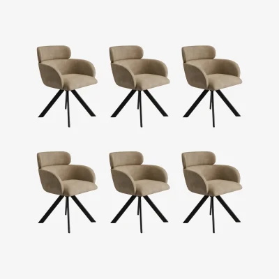 Furniture123 Set of 6 Beige Faux Leather Curved Swivel Dining Chairs - Isla