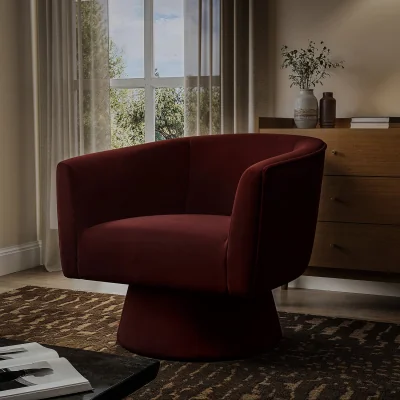Furniture123 Deep Red Velvet Swivel Accent Chair - Cairo