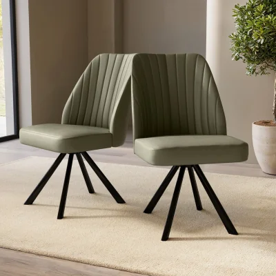 Furniture123 Set of 2 Sage Green Faux Leather Swivel Dining Chairs - Logan