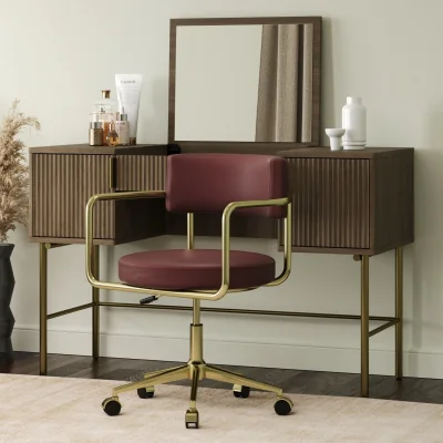 Furniture123 Burgundy Faux Leather Swivel Bedroom Chair - Soren