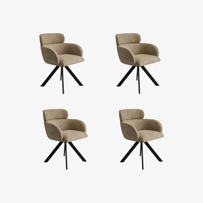 Furniture123 Set of 4 Beige Faux Leather Curved Swivel Dining Chairs - Isla