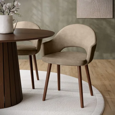 Furniture123 Set of 2 Beige Faux Leather Dining Chairs with Walnut Legs - Colbie