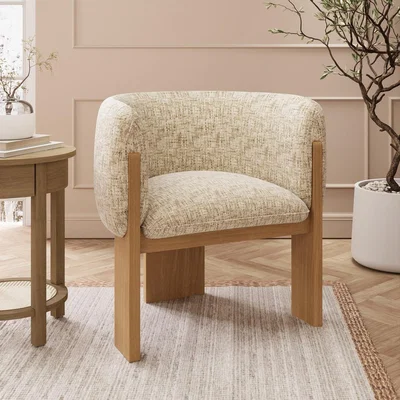 Furniture123 Beige Textured Fabric Curved Armchair  Jordyn