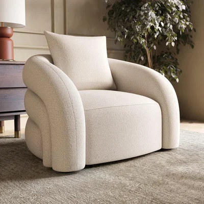 Furniture123 Cream Boucle Armchair with Cushion - Zuri