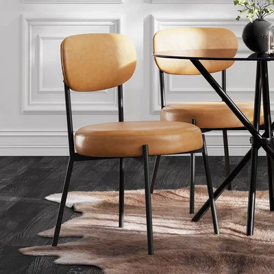Furniture123 Set of 2 Tan Faux Leather Dining Chairs - Smith