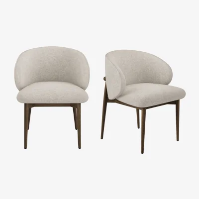 Furniture123 Set of 2 Walnut and Beige Upholstered Curved Dining Chairs with Exposed Back - Kori