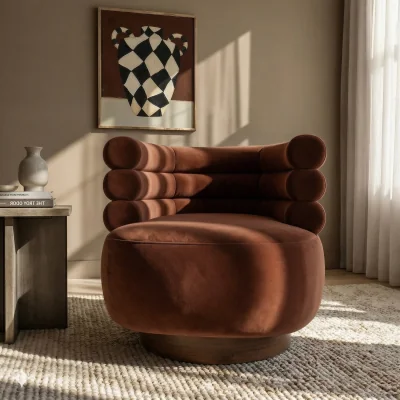 Furniture123 Rust Brown Velvet Modern Swivel Armchair - Zora