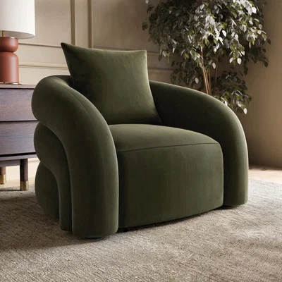 Furniture123 Green Velvet Armchair with Cushion - Zuri