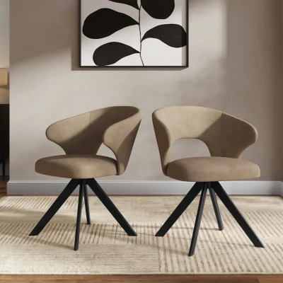 Furniture123 Set of 2 Beige Faux Leather Swivel Dining Chairs - Mila
