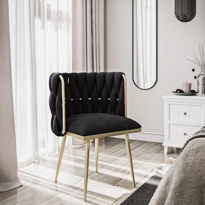 Furniture123 Black Woven Linen Accent Chair with Gold Legs - Malika