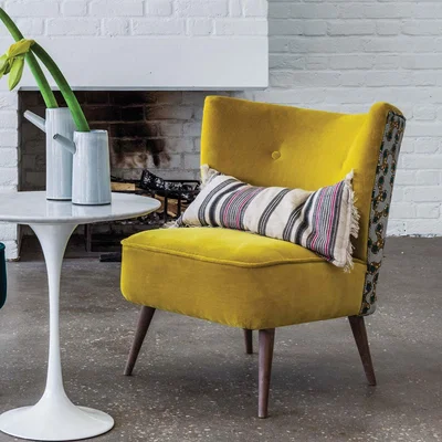 Graham & Green Alpana Printed Yellow Velvet Cocktail Chair