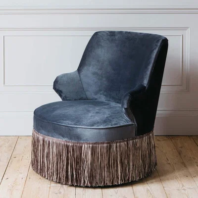 Graham & Green Betty Grey Velvet Fringed Chair
