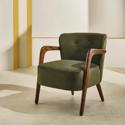 Habitat Habitat Yanni II Velvet Accent Chair - Olive