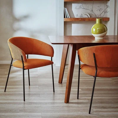 Habitat Habitat Sawyer Pair of Fabric Dinner Chair - Orange