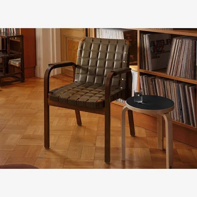 Heal's Artek Armchair 45 Walnut Stained Birch Olive Envy Leather