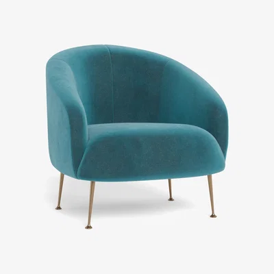 Heal's Heal's Bloomsbury Chair Smart Luxe Velvet Airforce Blue Brass Feet - Heal's UK Furniture
