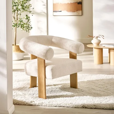 Happy Beds Freya - Accent Chair - White - Boucle Fabric - Happy Beds