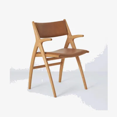 John Lewis John Lewis X-Ray Leather Dining Armchair, Oak/Camel