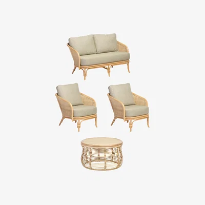 John Lewis Desser Royal Rattan 4-Seater Lounging Table & Chairs Set, Green