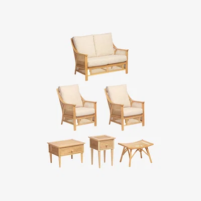John Lewis Desser Chester Rattan 4-Seater Lounging Table & Chairs Set, Beige