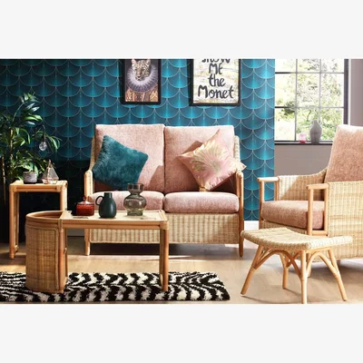 John Lewis Desser Chester Eden Rattan 3-Seater Lounging Table & Chairs Set, Pink Punch/Natural
