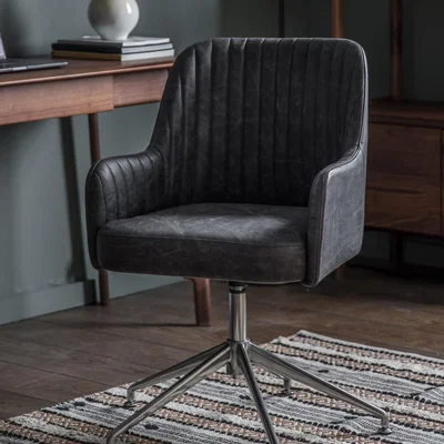 Knees Curie Leather Swivel Chair - Antique Ebony Grey