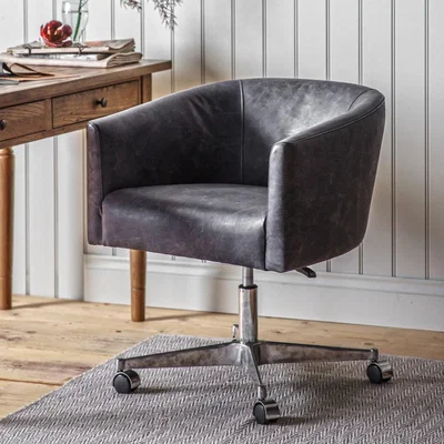 Knees Feynman Leather Swivel Chair - Antique Ebony Grey