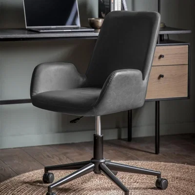Knees Faraday Faux Leather Swivel Chair - Charcoal Grey
