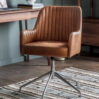 Knees Curie Leather Swivel Chair - Vintage Brown