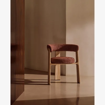 Kave Home Granite fire-retardant chair (3 legs) in terracotta chenille and solid ash wood with natural-coloured finish FSC 100%