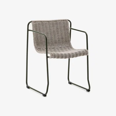 Kave Home Maurina chair in green galvanised steel and ecru and grey rope cord