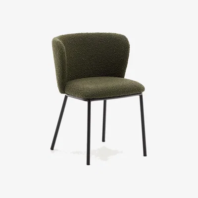 Kave Home Ciselia chair with green bouclé and black steel FSC Mix Credit