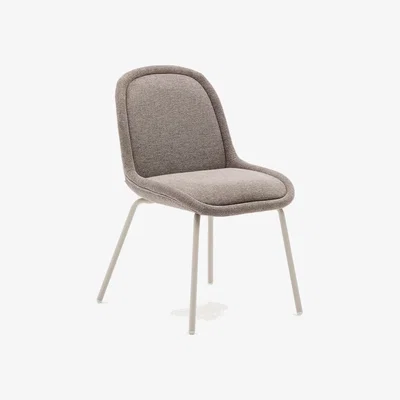 Kave Home Aimin chair in brown chenille and steel legs with a matte beige painted finish FSC Mix Credit