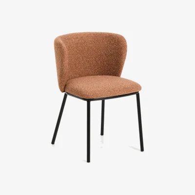 Kave Home Ciselia terracotta thick chenille chair with black finish steel legs FSC Mix Credit