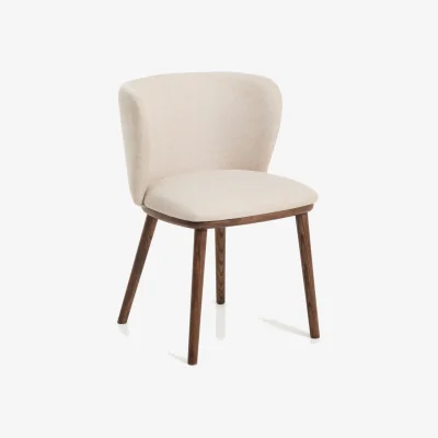 Kave Home Ciselia beige chenille chair with solid ash wood legs with walnut-coloured finish FSC Mix Credit