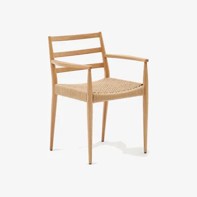 Kave Home Analy chair with armrests in solid oak wood in a 100% FSC natural finish and rope cord seat