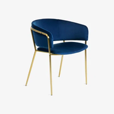 Kave Home Runnie blue velvet chair with steel legs and gold finish FR