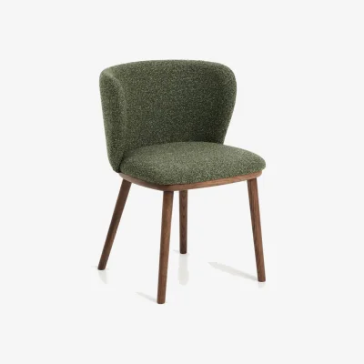 Kave Home Ciselia dark green thick chenille chair with solid ash wood legs with walnut-coloured finish FSC Mix Credit