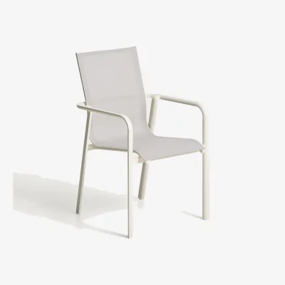 Kave Home Canea stackable chair in beige texteline and ecru aluminium
