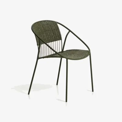 Kave Home Atrani stackable chair in galvanized steel and green rope