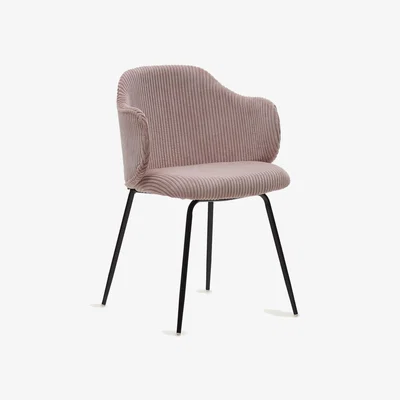 Kave Home Yunia chair in wide seam pink corduroy with steel legs in a painted black finish FR