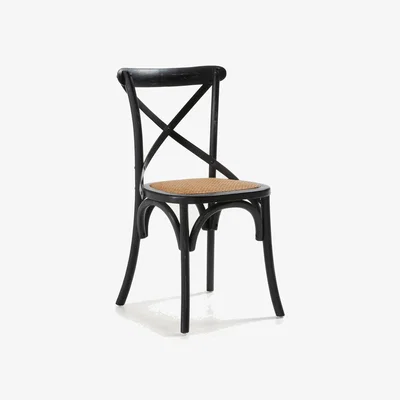 Kave Home Alsie chair in solid birch wood with black lacquer and rattan seat