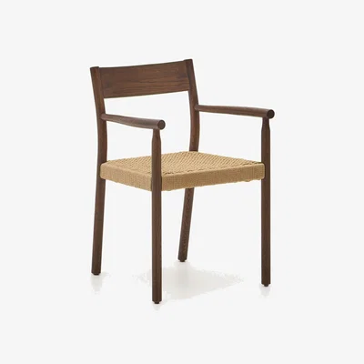 Kave Home Yalia chair in solid oak 100% FSC with walnut finish and rope seat